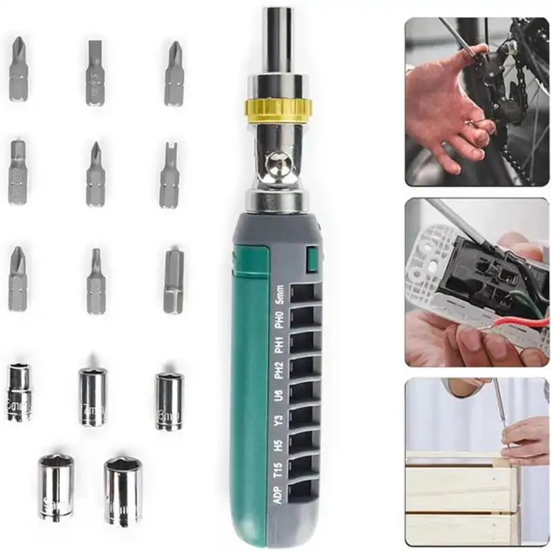 14 in 1 Multifunctional Ratchet Screwdriver Set Spiral Ratchet Screwdriver With Head Tip Kit Hand Tool Repair Tools