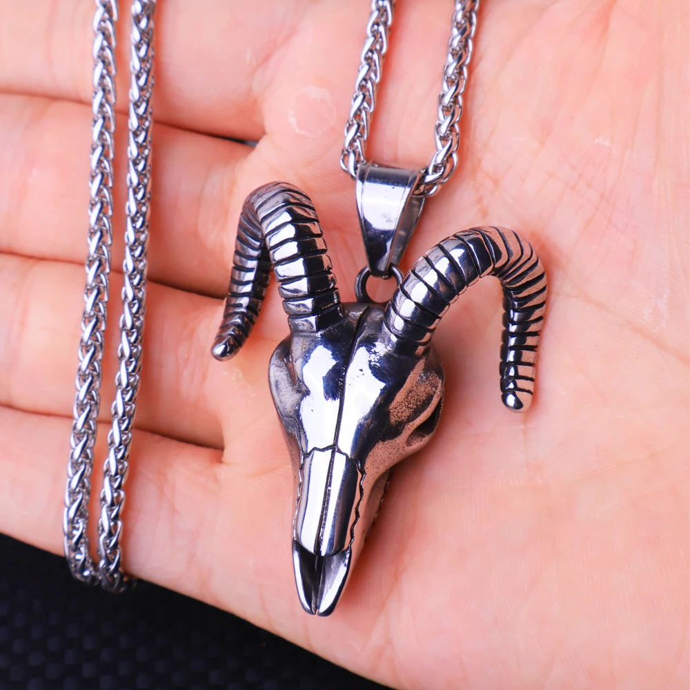 Vintage 316L Stainless Steel Skull Goat Necklace for Man Punk Street Hip Hop Style Animal Skull Pendant Goth Jewelry Wholesale