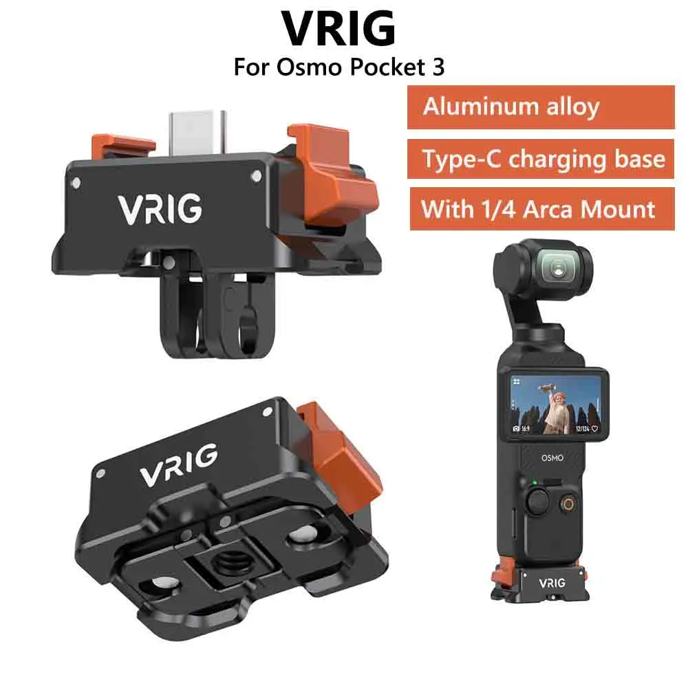 

VRIG Multi-function Pocket 3 Magnetic Charging Base w 1/4" Arca/Gopro/AC Mount Quick Release for Osmo Pocket 3 Mount Accessories