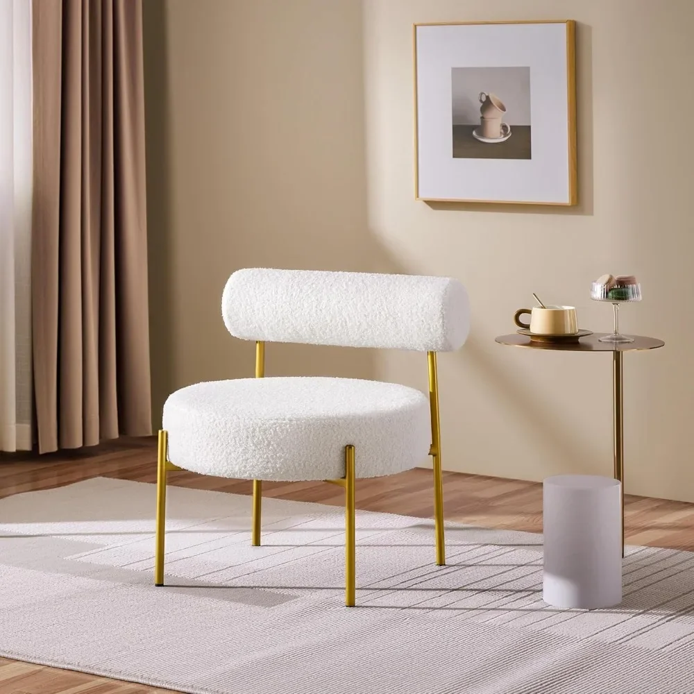 مجموعة كراسي الغرور الحديثة مكونة من كرسيين من القماش Boucle بأرجل معدنية ذهبية لتزيين غرفة المعيشة وغرفة الماكياج