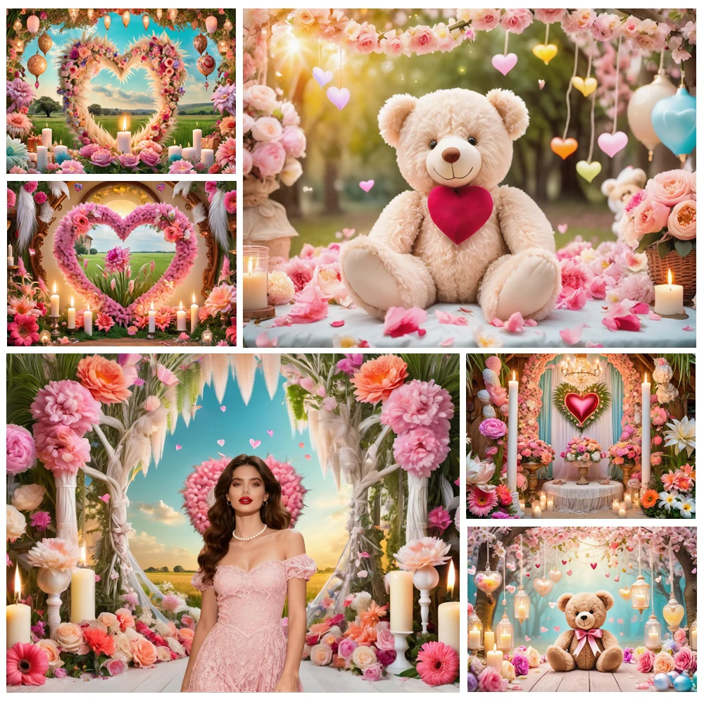 

MOON.QG Dreamy Romantic Valentine's Day Photographic Background Floral Arches Lanterns Backdrop Lover Wallpaper Photobooth Wall