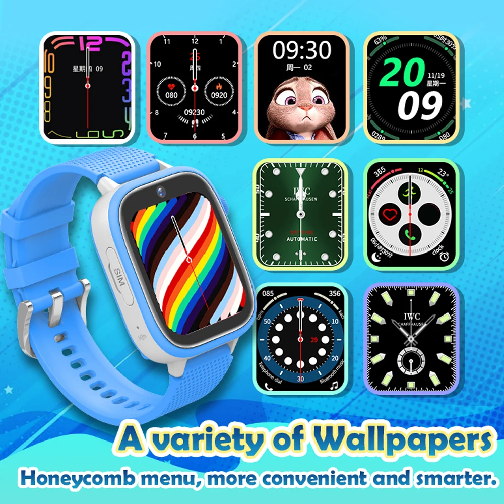 KGG Kids 4G Smart Phone Watch Face Unlock Music HD Video Call SOS 1.83inch Large Screen Camera Sports GPS WIFI Location Clock