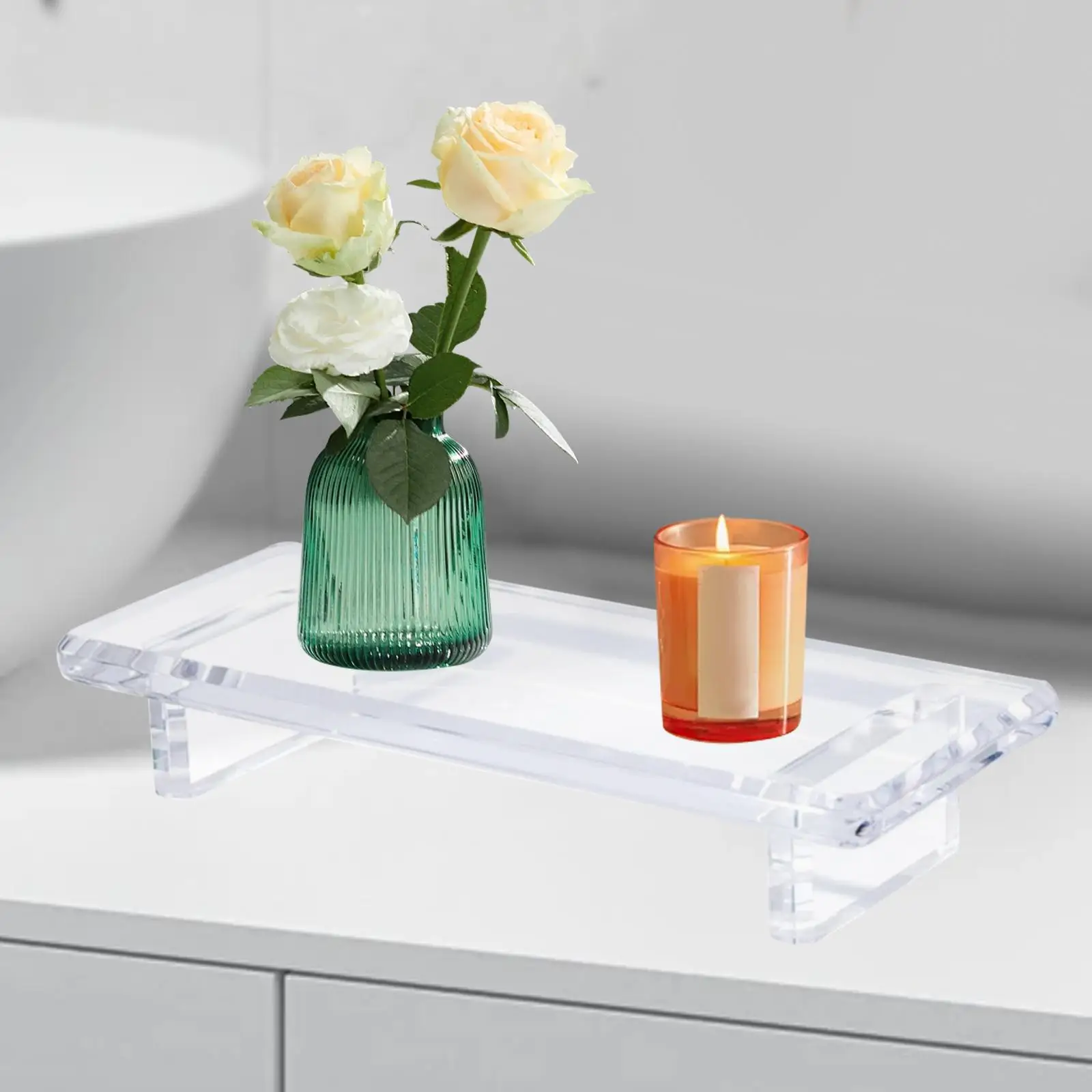 

Bathroom Counter Tray Soap Dish Riser Acrylic Decorative Rectangle Clear Compact