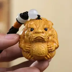 Wooden carving Pi xiu mascot sculptures and figurines, China's Fortune-Gathering God Beast Home car Wealth Luck Feng Shui Decor