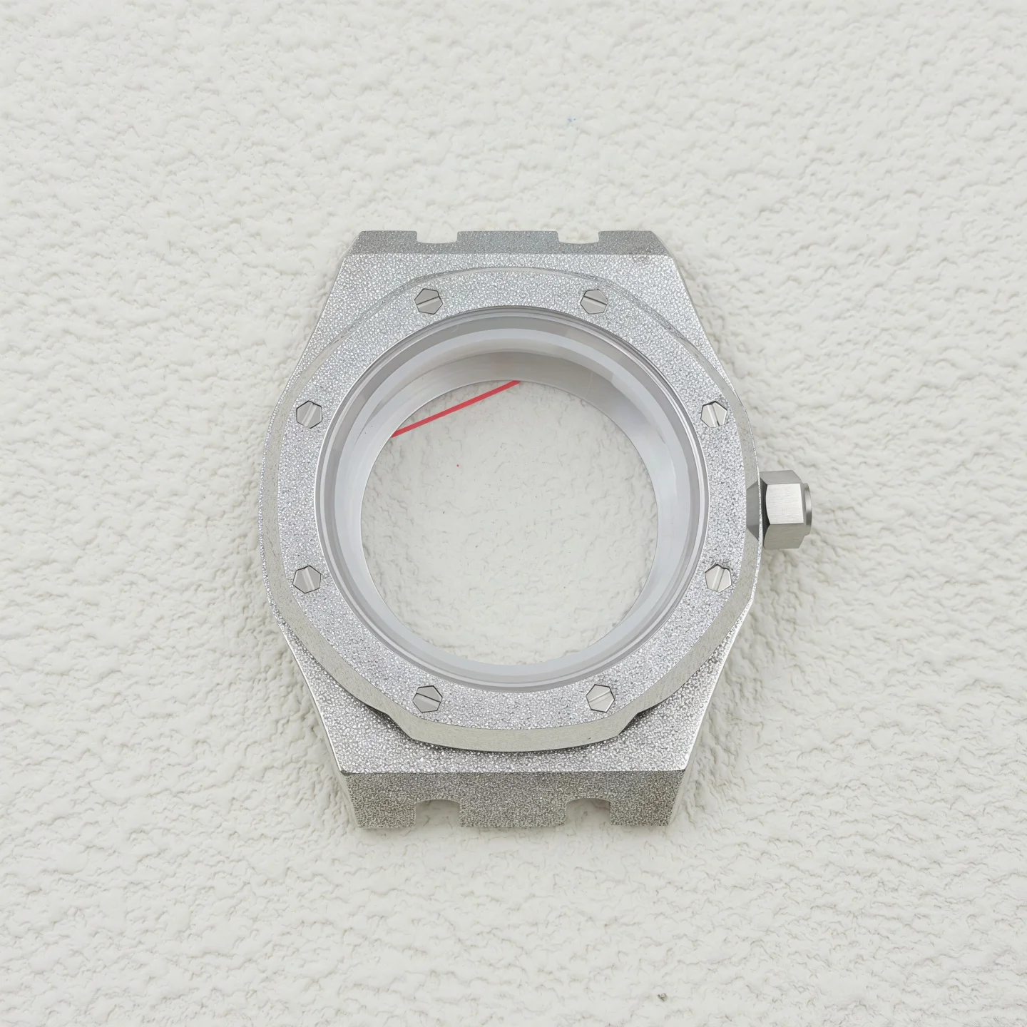 NH35 case - Star Sand Silver case, rubber band on dial, hour hands made of sapphire glass. 42mm case. Suitable for NH35/NH36