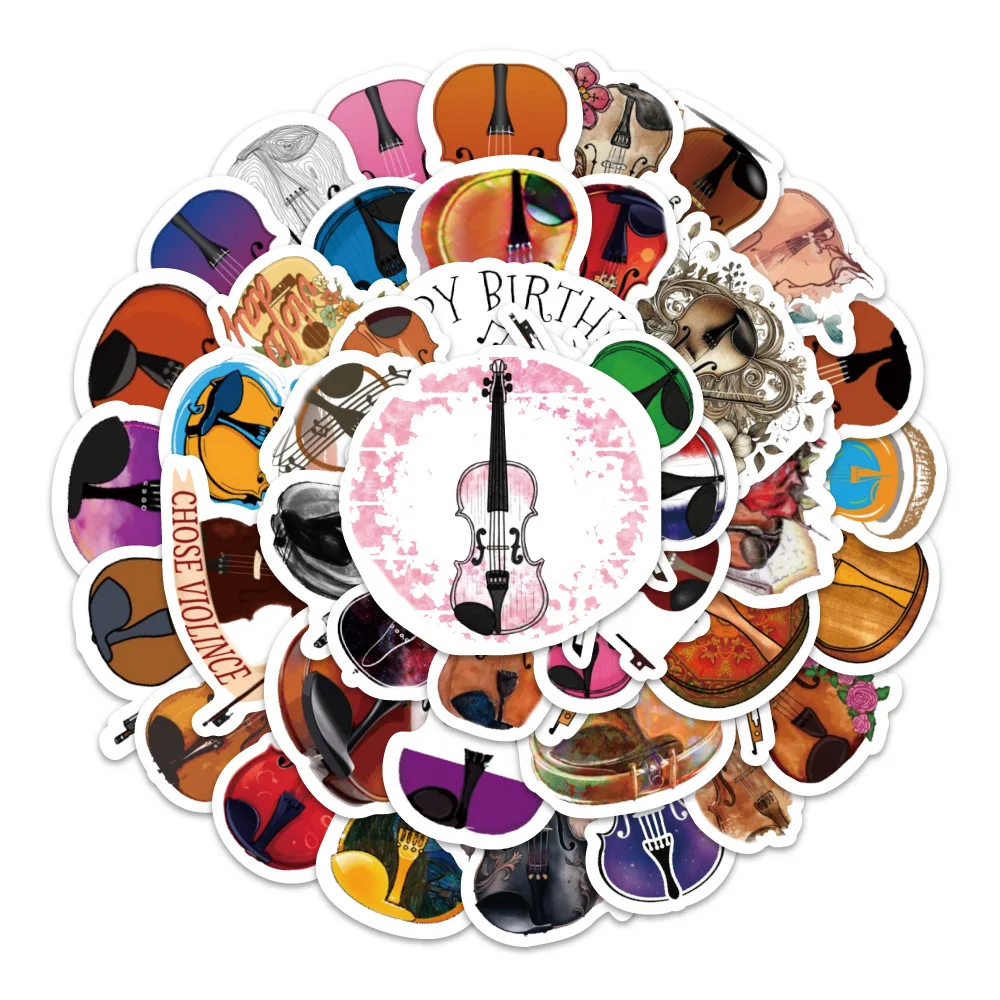 10/50PCS Violin Cello Colorful Violin Notes English Slogan Cartoon Graffiti Decorative Waterproof Stickers Kids Toy