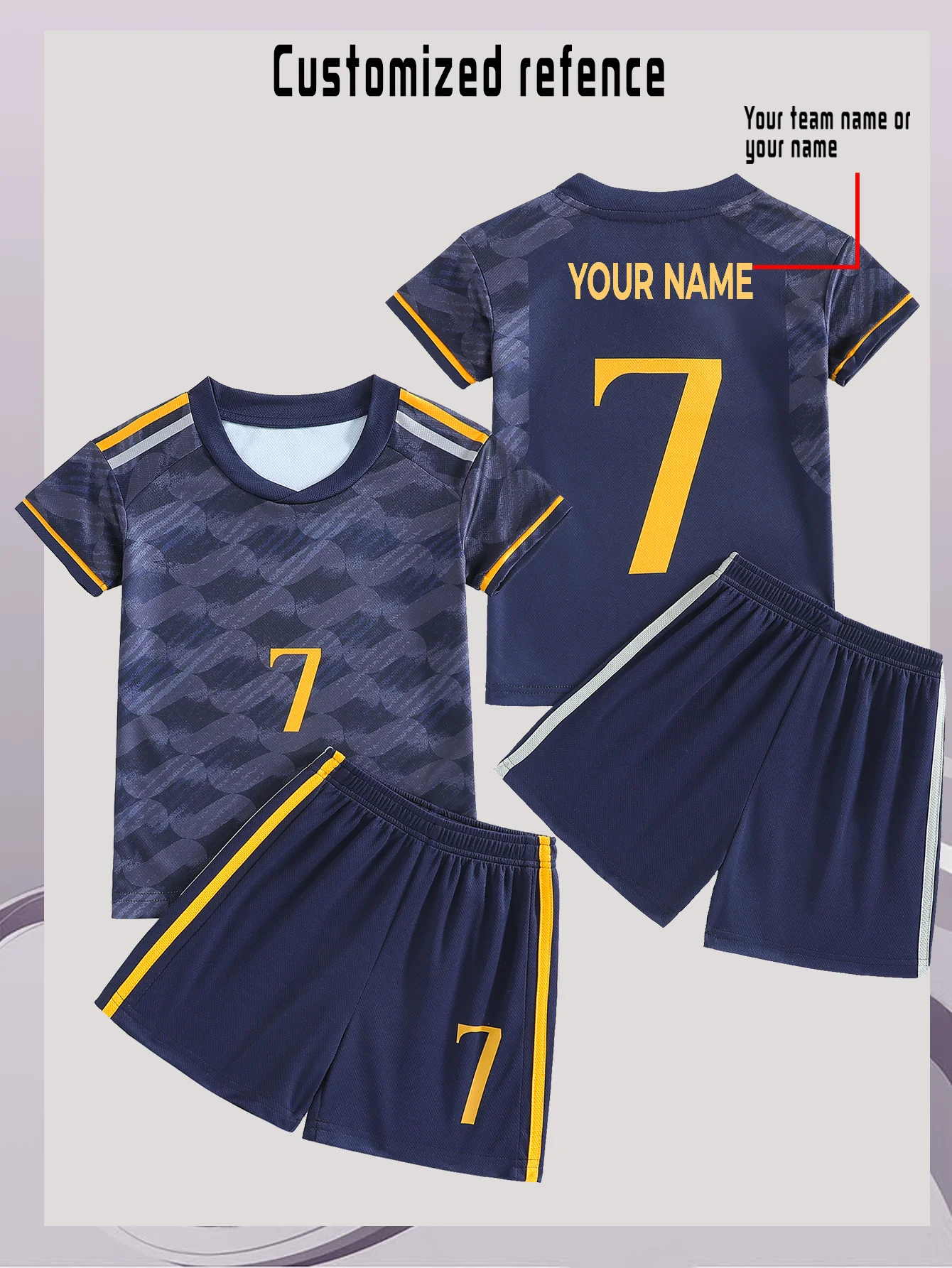 Kids And Teens Lightweight Quick-Dry Soccer Uniform Set for Sports Outdoor Wear Fixed Number 7 Back Name Personaliz