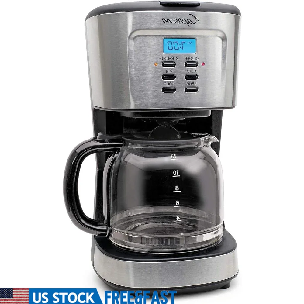 

Programmable 12-Cup Coffee Maker with Glass Carafe Goldtone Filter and Keep Warm Function Stainless Steel Automatic Brew Machine