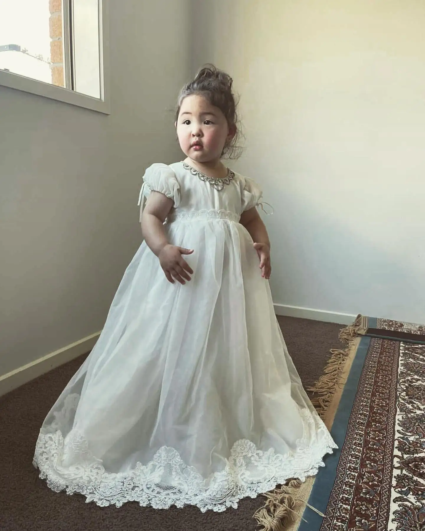 

Classic Princess Baby Girl Christening Dress Lace Baptism Dresses Extra Long 1st Year Birthday Party Wedding Infant Clothing