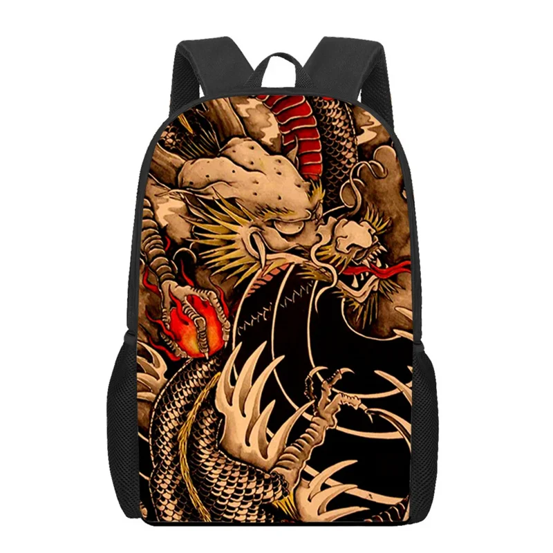 Sac à dos imprimé dragon de style chinois pour garçons et filles, sacs de livre pour enfants, sac à dos pour ordinateur portable adolescent, sac à dos de voyage décontracté pour hommes et femmes