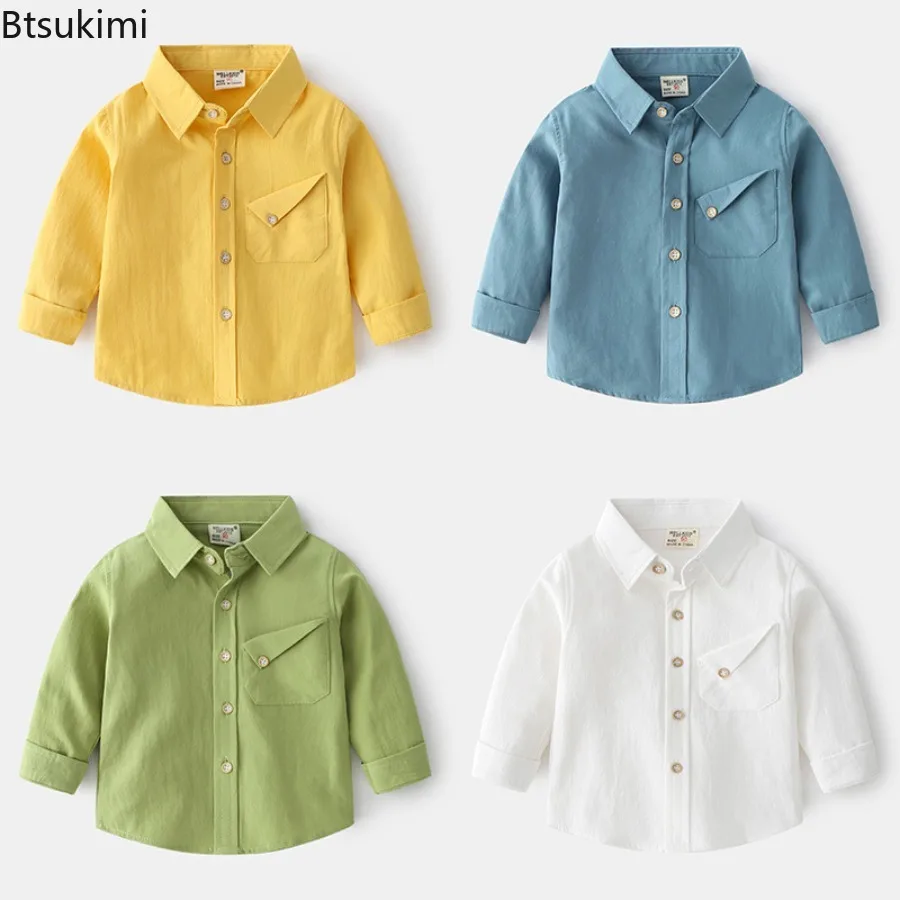 Cute Yellow Shirts for Boys Clothes Cotton Long Sleeve Toddler Children Shirts Collar Korean product image