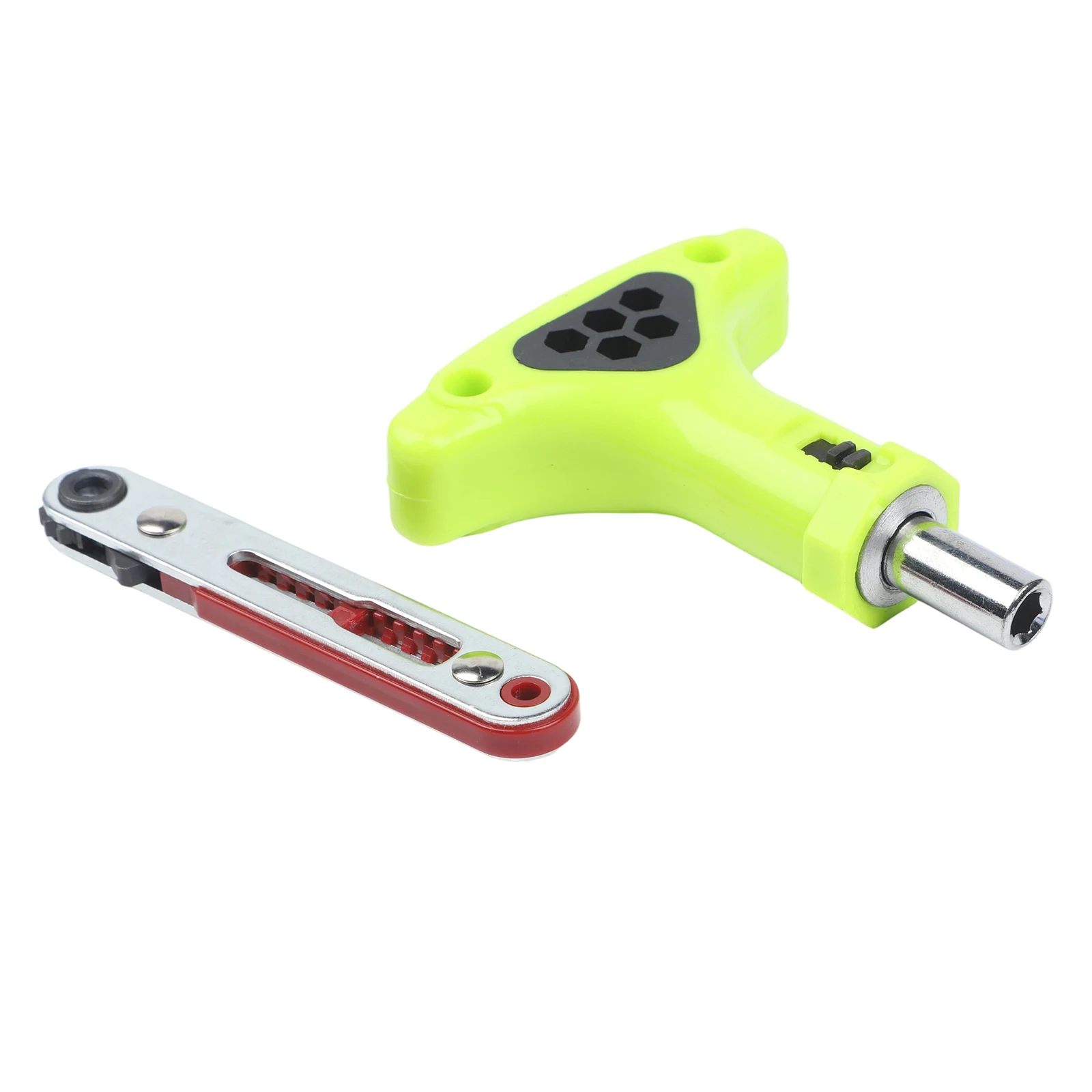 T Handle Ratchet Wrench with Two Way Ratchet Mechanism and 5 Bit Storage Holes Designed for Efficient Screwdriving