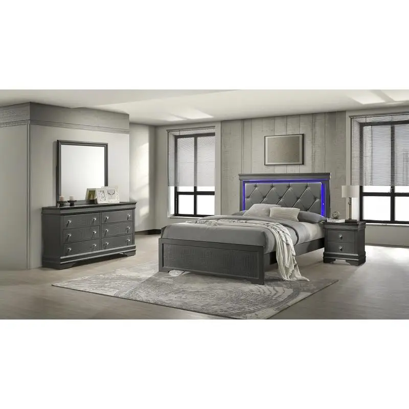 Modern 4-Piece Twin Bedroom Set with LED Headboard, Upholstered Design, Wooden Frame in Metallic Gray