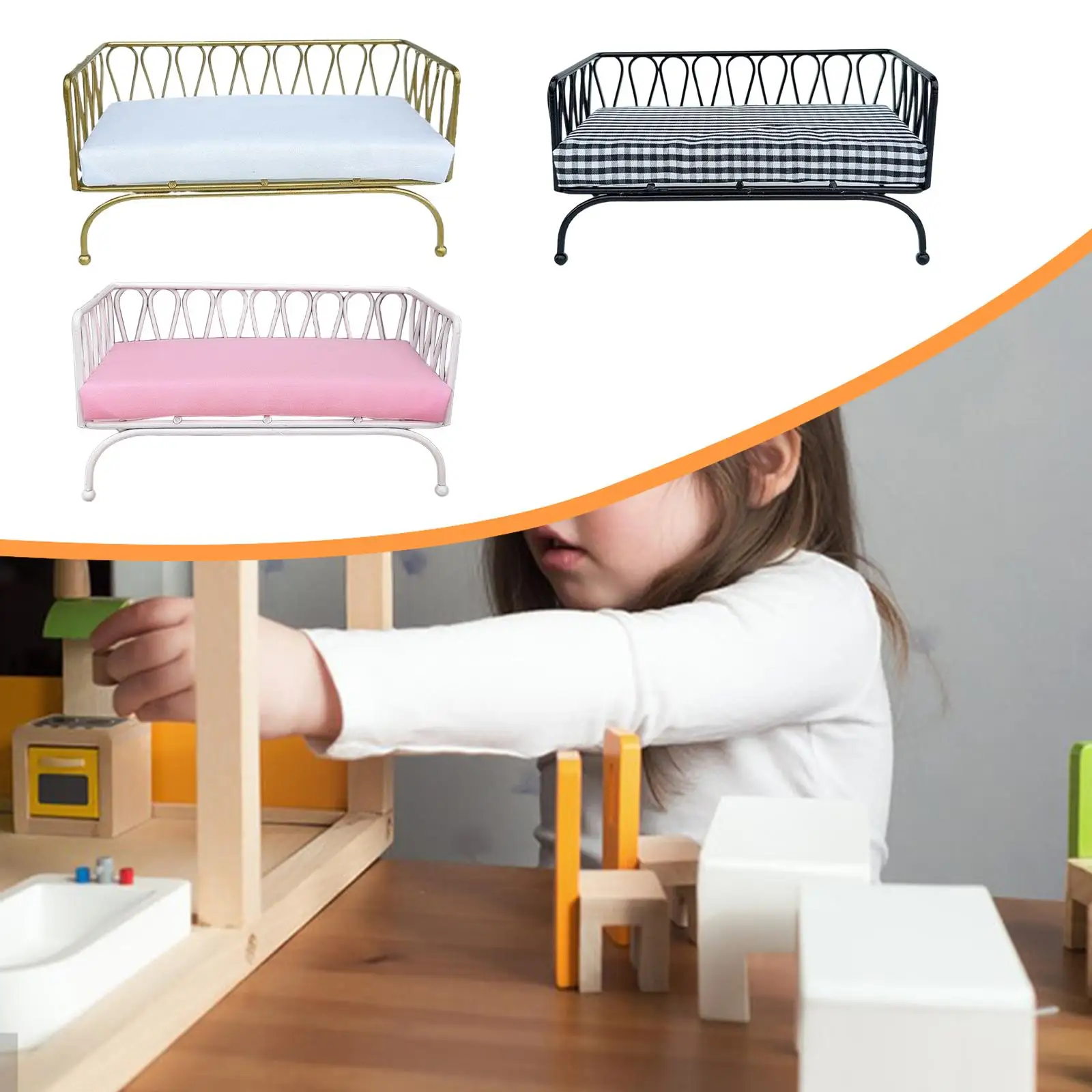 

Miniature Dollhouse Sofa Photography Props Realistic Living Room Kids Pretend Play Toy Accessories Artificial Nordic Metal Chair