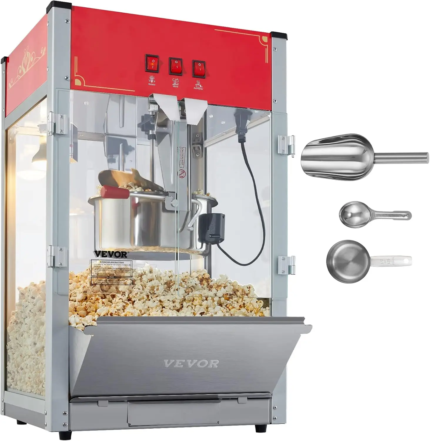 Popcorn Machine, 12 Oz Kettle, 1440 W Countertop Popcorn Maker for 80 Cups per Batch, Theater Style Popper with 3-Switch Red