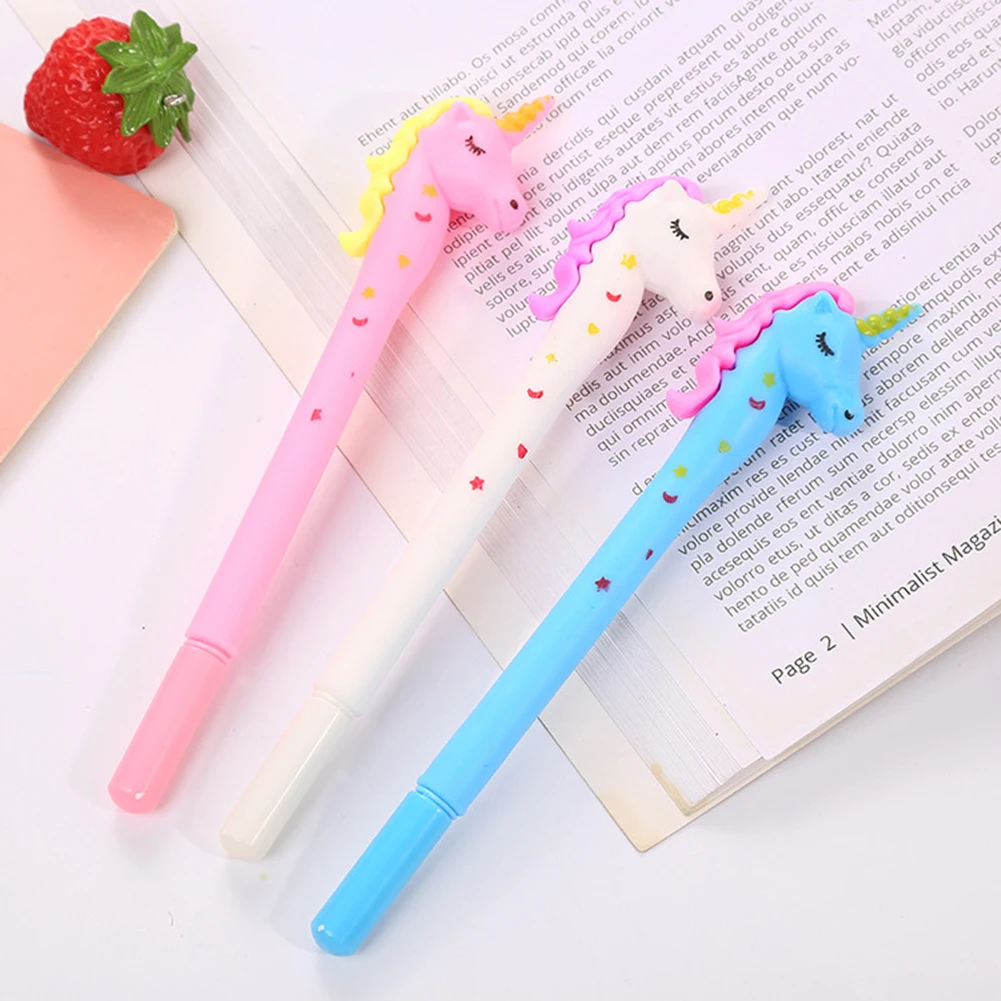 3 Pcs Cartoon Star Spot Unicorn 0.5mm Black Signature Pen Student Writing Gel Pen Cartoon Printing Office Stationery