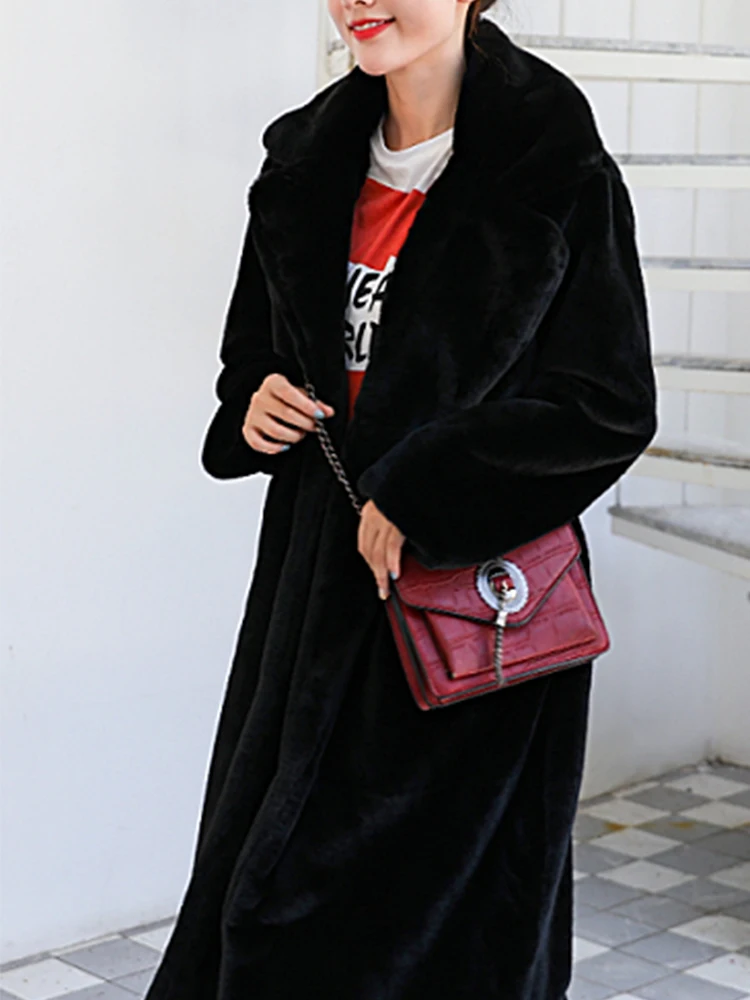 Nerazzurri Winter Long Thick Warm Soft Gray Black Faux Fur Coat Women Fluffy Furry Fake Fur Overscoat Korean Fashion 5xl 6xl 7xl