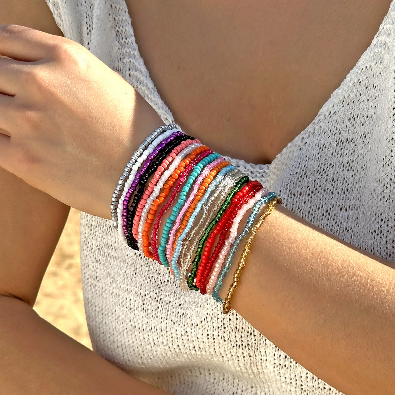 16/20 Pcs Bohemian Colorful Rice Beads Bracelets Set for Women Beach Style Crystal Beaded Bracelets Party Vacation Jewelry Gift