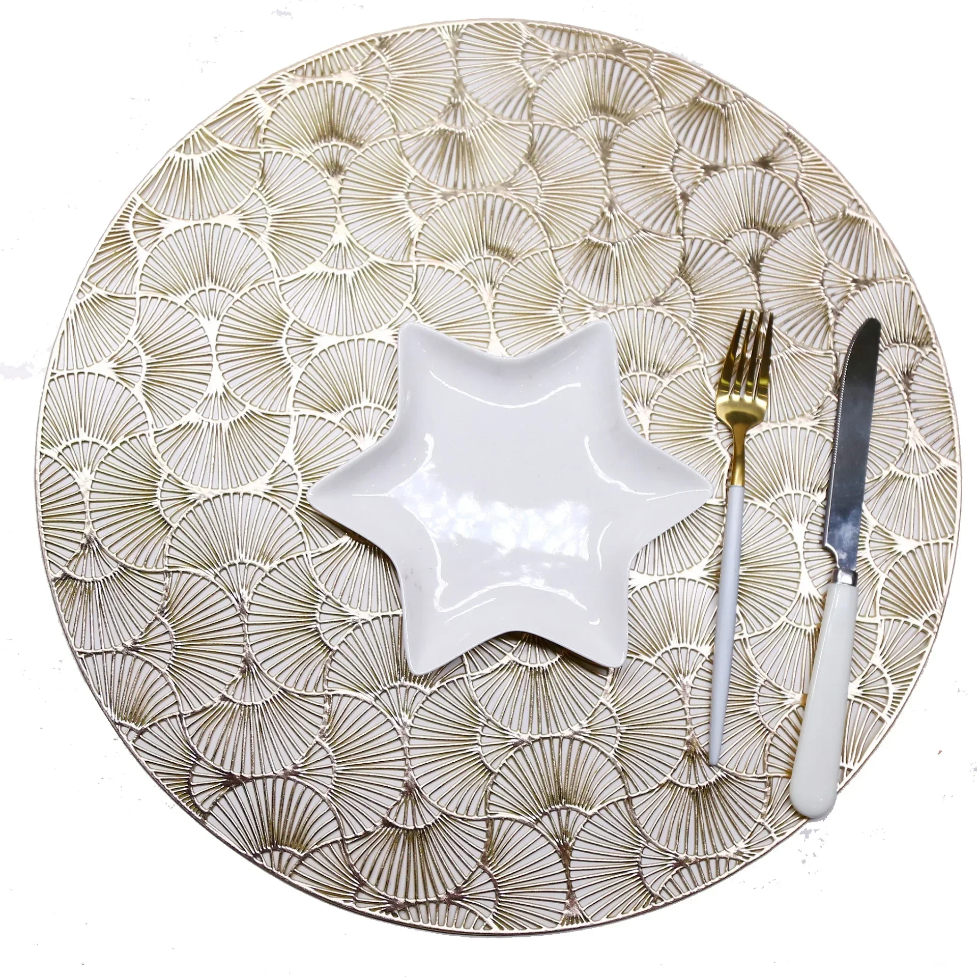 6/4pcs Ginkgo Biloba Placemat PVC Dining Table Decorative Mats Heat Insulation Coffee Pad Stylish Round Heat Insulation Placemat