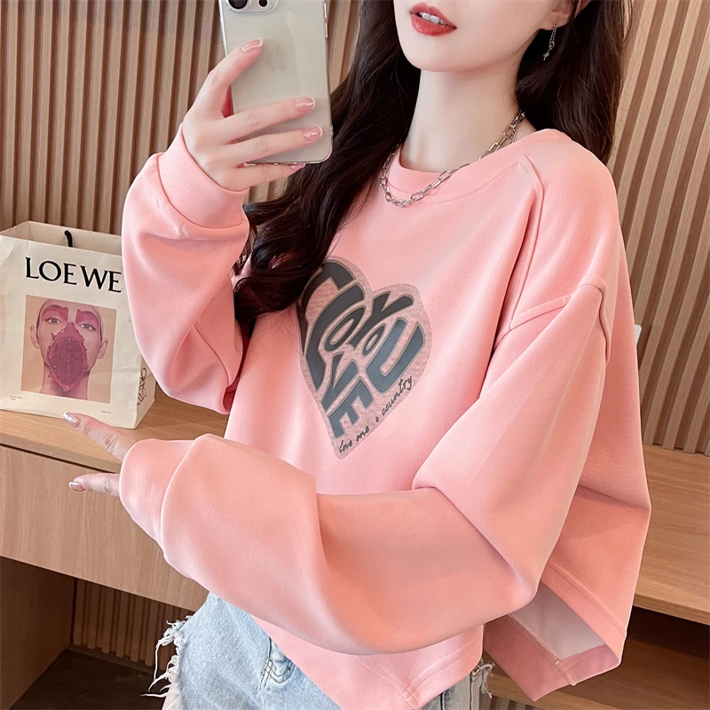 Autumn 2024 new front short after long printed hoodie woman