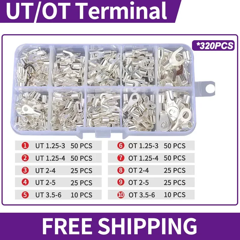 Cold-pressed Terminals for Crimping Open-nose and Bare Terminal Lugs with U, O and Fork-shaped options, Copper UT/OT BOX 302 PCS