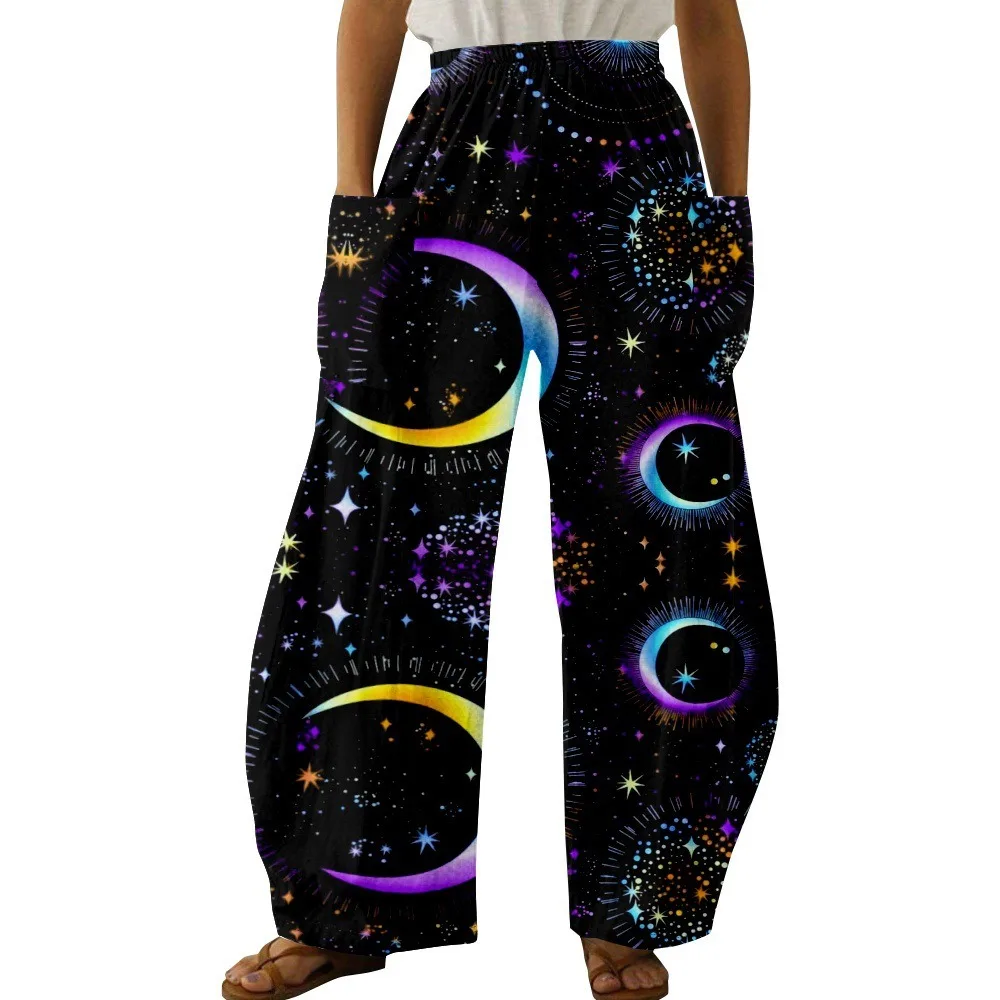 Summer Sweatpants Joggers Space Print Fashion Women Pants Casual Pants Pocket Design Loose Trouser Sweatpants Elegant Pantalon