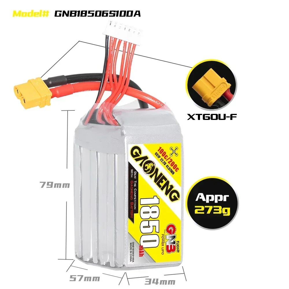 1350mAh/1550mAh/1850mAh 2S/7.4V/3S-11.1V/4S-14.8V/6S-22.2V 100C GNB Lipo Battery With XT60 Plug For FPV Drone RC Helicopter