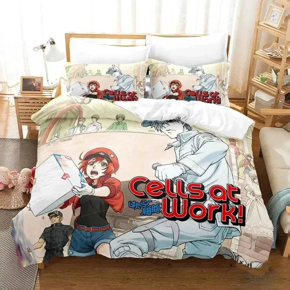 

2024 Cells At Work Bedding Set Single Twin Full Queen King Size Bed Set Adult Kid Bedroom Duvetcover Sets 3D Print Anime Bed Set