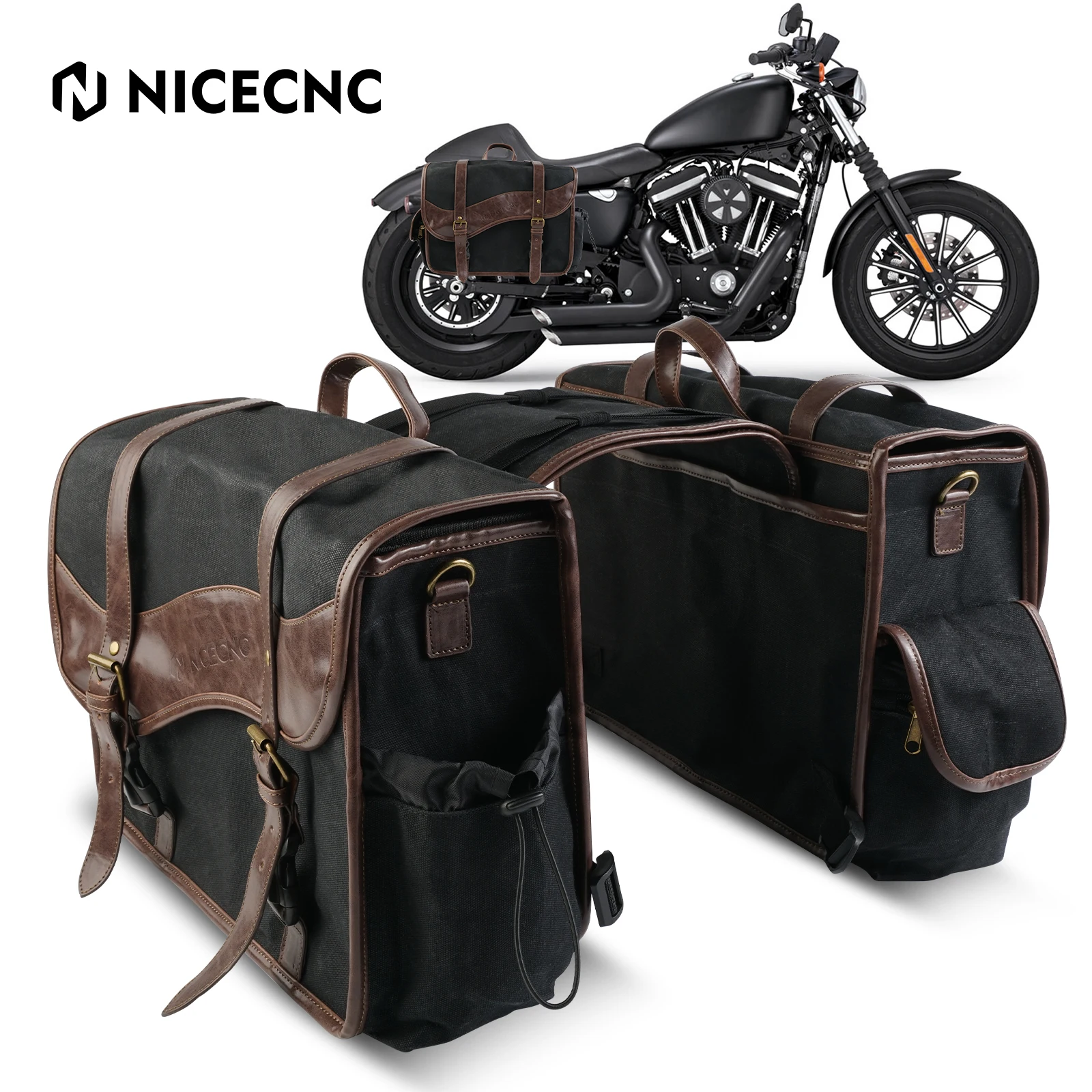 NICECNC Motorcycle Saddle Bag Universal Side Bags Waxed Waterproof Large Capacity For Harley Honda Yamaha Suzuki ATV Moto Pack