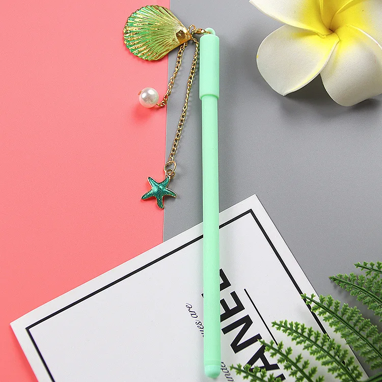 1PCS Creative Pearl shell pendant pen cute student stationery starfish pendant gel pen. Random color