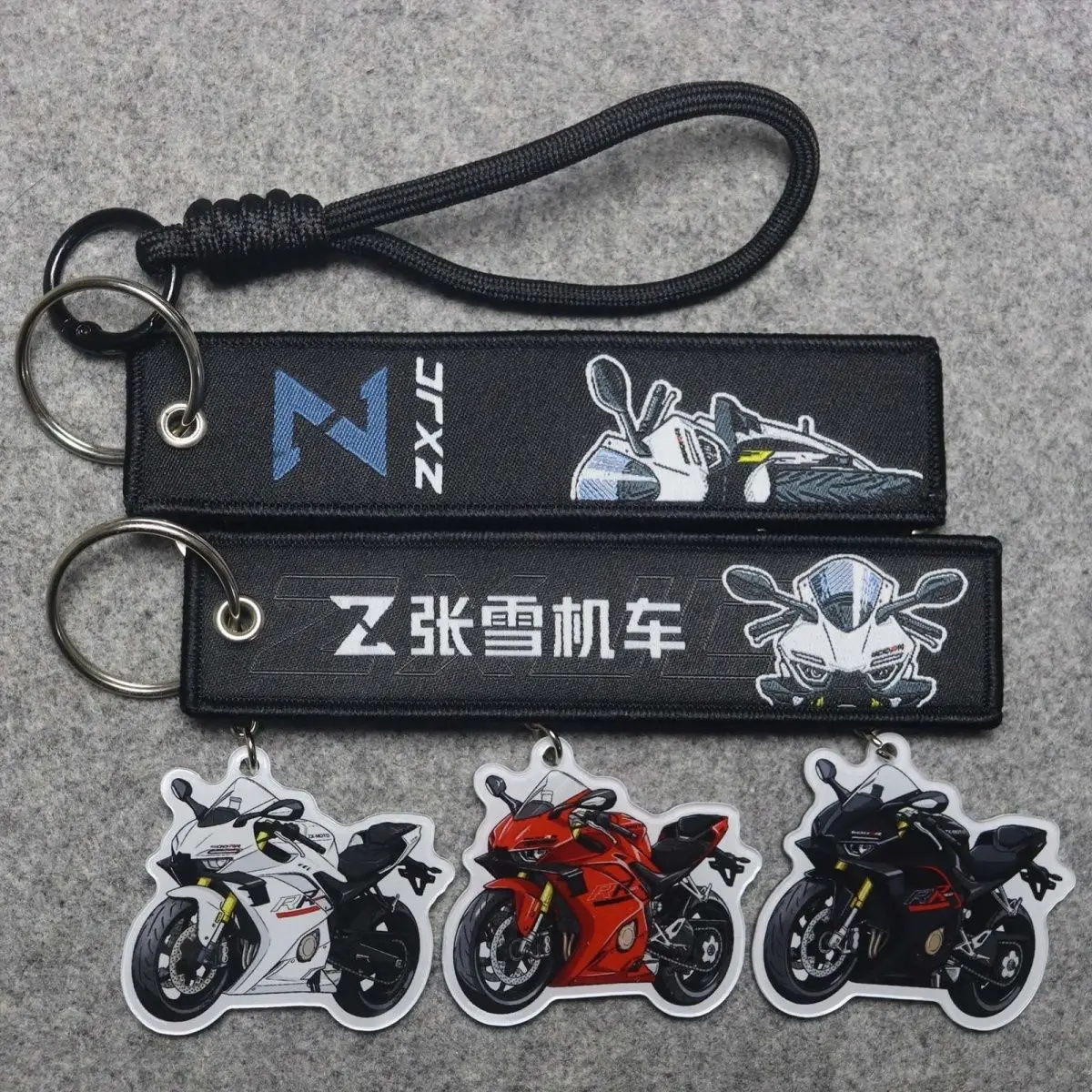 

Zhang Xue Motorbike Modified Keychain National Flag Embroidery Acrylic Pendant 500RR Long Strip Anti-Lost Ornament Hot