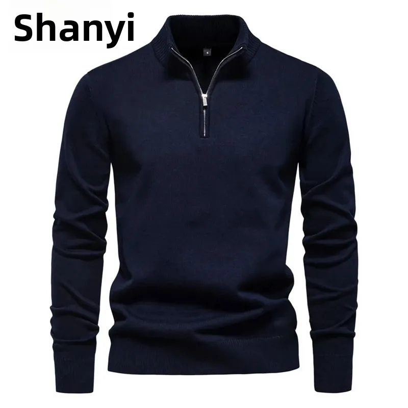Zippered Spring Autumn Men's Jacket Casual Long Sleeve Knitted Sweater Pure Color Simple Style Korean Fashion Maturity Trend