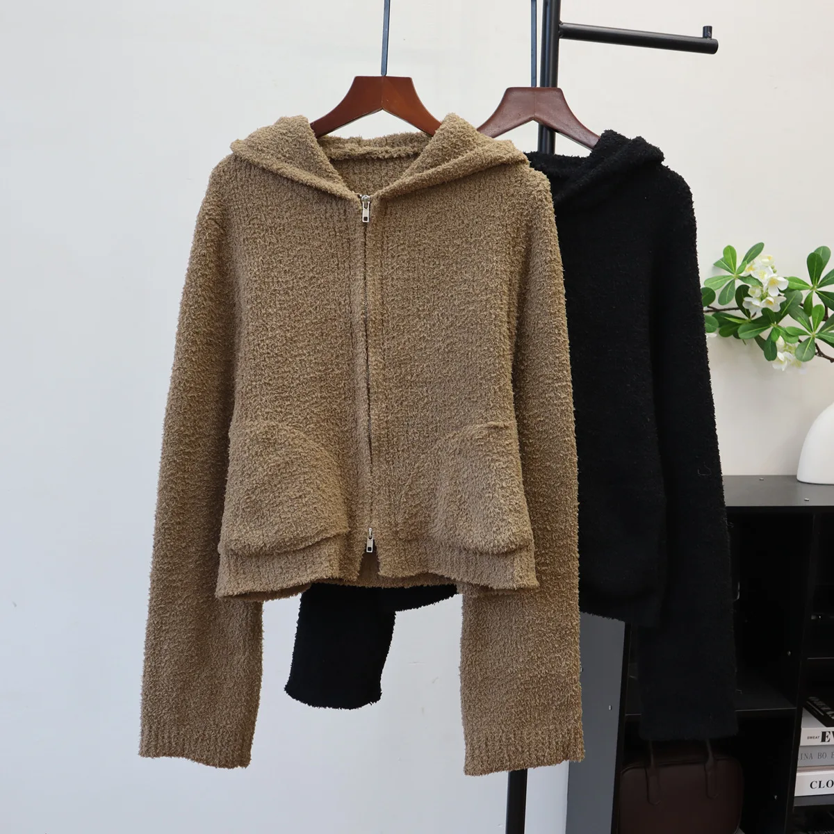 

Cardigan Women Short Coats Sweaters Hooded Full Sleeve Jumpers Y2k Streetwear Elegant Jackets Knit Open Stith Autumn Winter