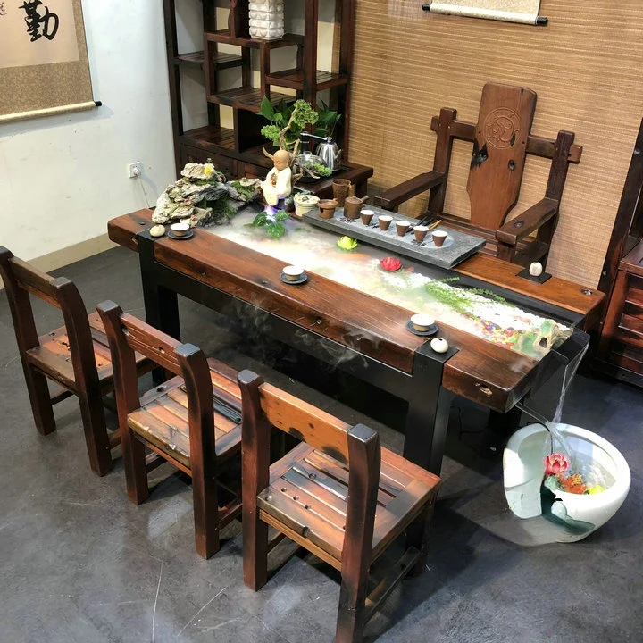 

Old Ship Wood Table-Chair Set, New Chinese Style Tea Table, Boat Wood Flowing Water Tea Table