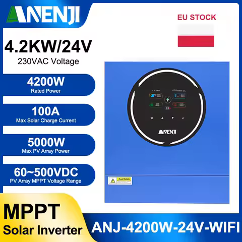 ANENJI 4.2KW 24V Solar Inverters Hybird Off/On Grid Inverter 100A MPPT Dual Output Solar Charge Controller For PV Solar Panel