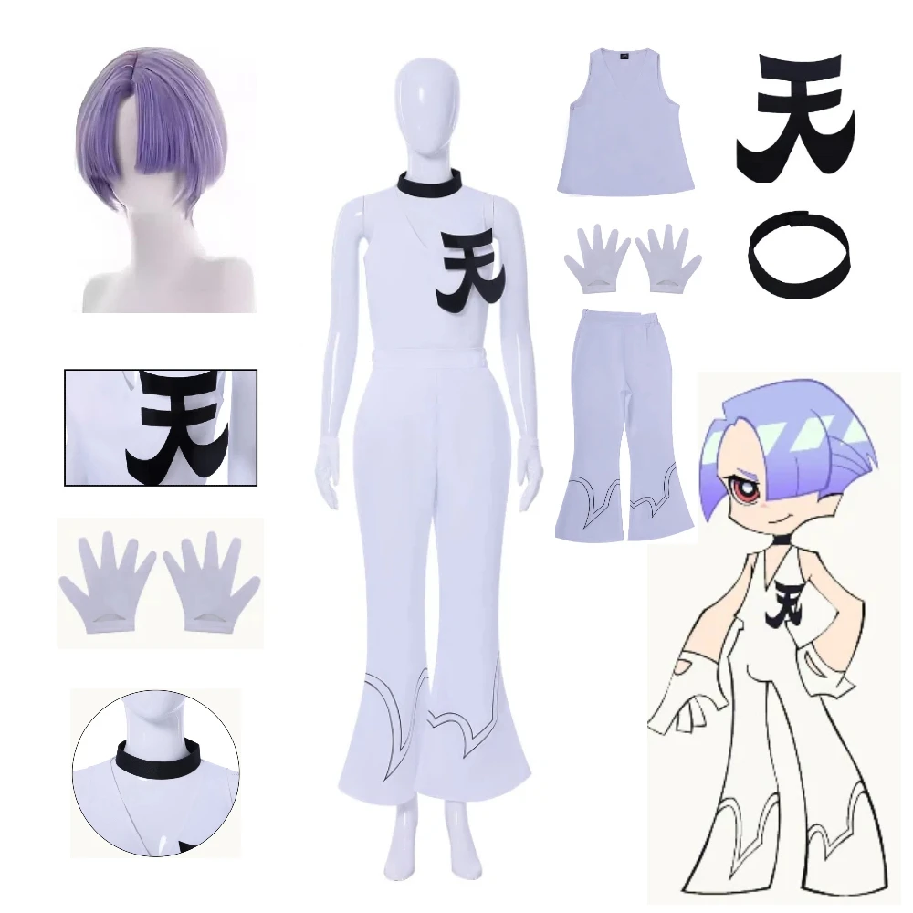 

Anime Panty Stocking Cosplay Costume White Suit with Gloves Wig Angel Sisters Panty Anarchy Outfit Role Suit for Halloween Party