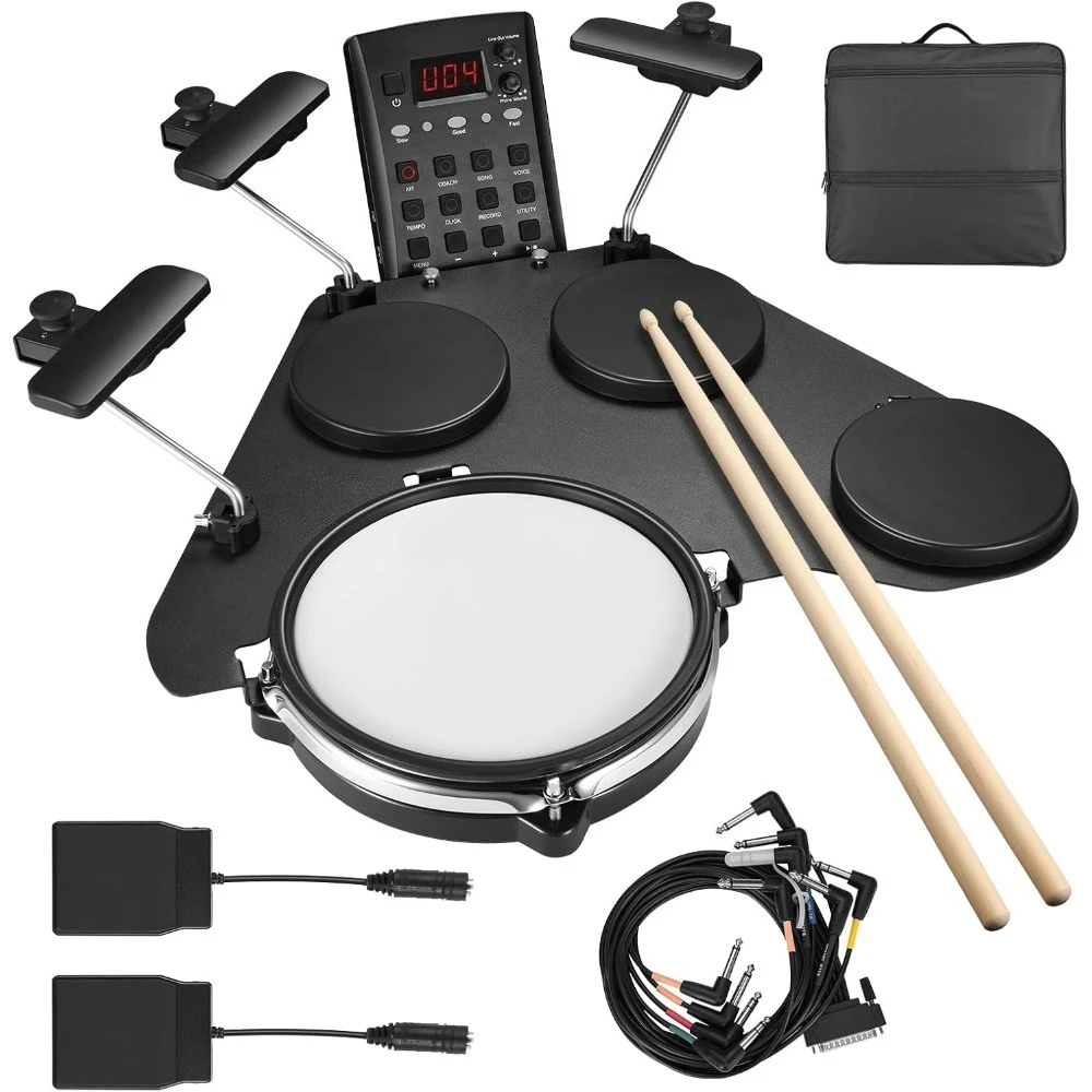 

Electronic Drum Set,Portable Electric Drum Set for Beginner with Quiet Mesh Snare Drum Pads,220+ Sounds,USB MIDI,2 Switch Pedal