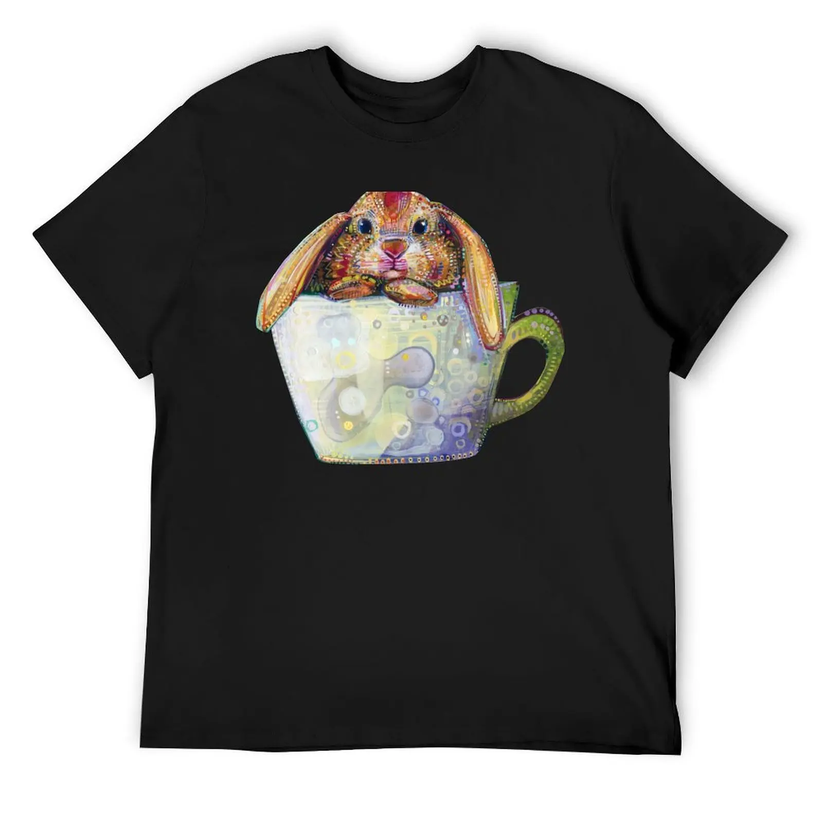 Bunny in a Teacup Painting - 2010 T-Shirt sweat hippie clothes animal prinfor boys vintage t shirt men 100℅ cotton