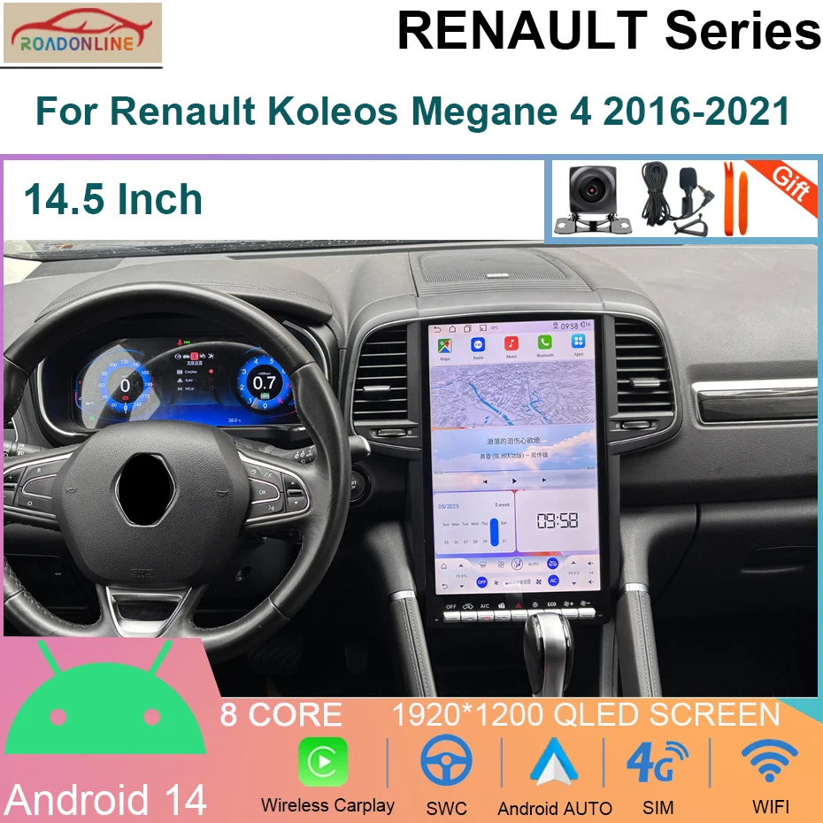 

14.5 inch Android 14 Carplay Radio For Renault Koleos Megane 4 2016-2021 Car Radio Multimedia Video Player GPS