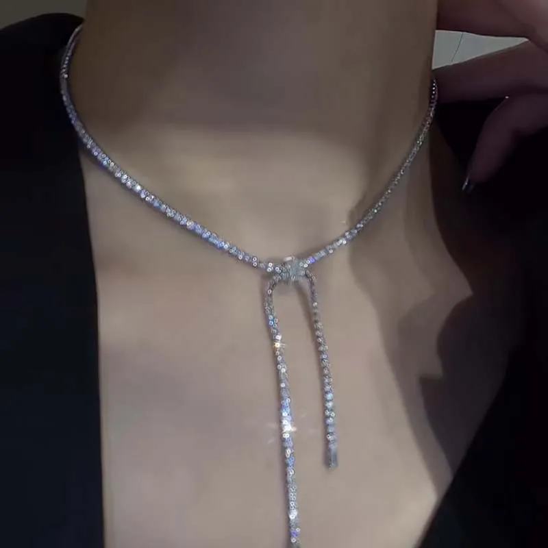 

2023 New Fashion Silver Colour Zircon Wave Necklace For Women Collar Clavicle Chain Party Fashion Jewelry Nice Gift Wholesale