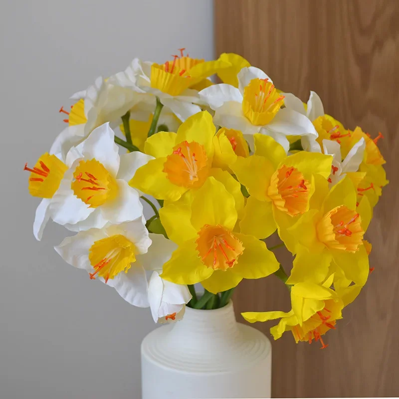 10Pcs/lot 4 Head Narcissus Artificial Flowers Wedding Party Table Decoration Floral Home Decor Living Room Christmas Accessories