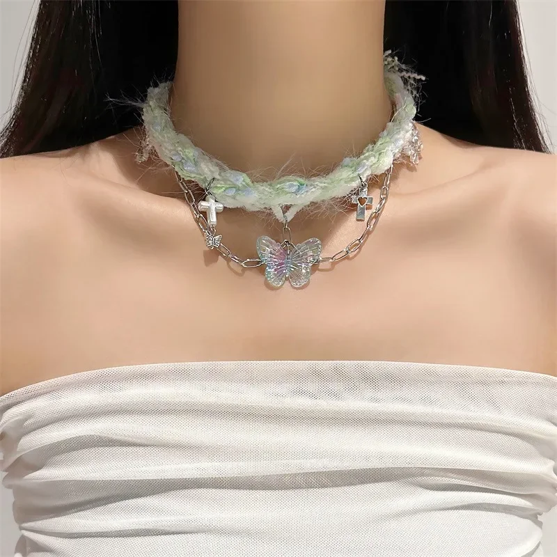 

Green Knitted Butterfly Tassel Women Necklace Fashionable Luxury Braided Banquet Party Clavicle Chain For Women Fashion Jewelry