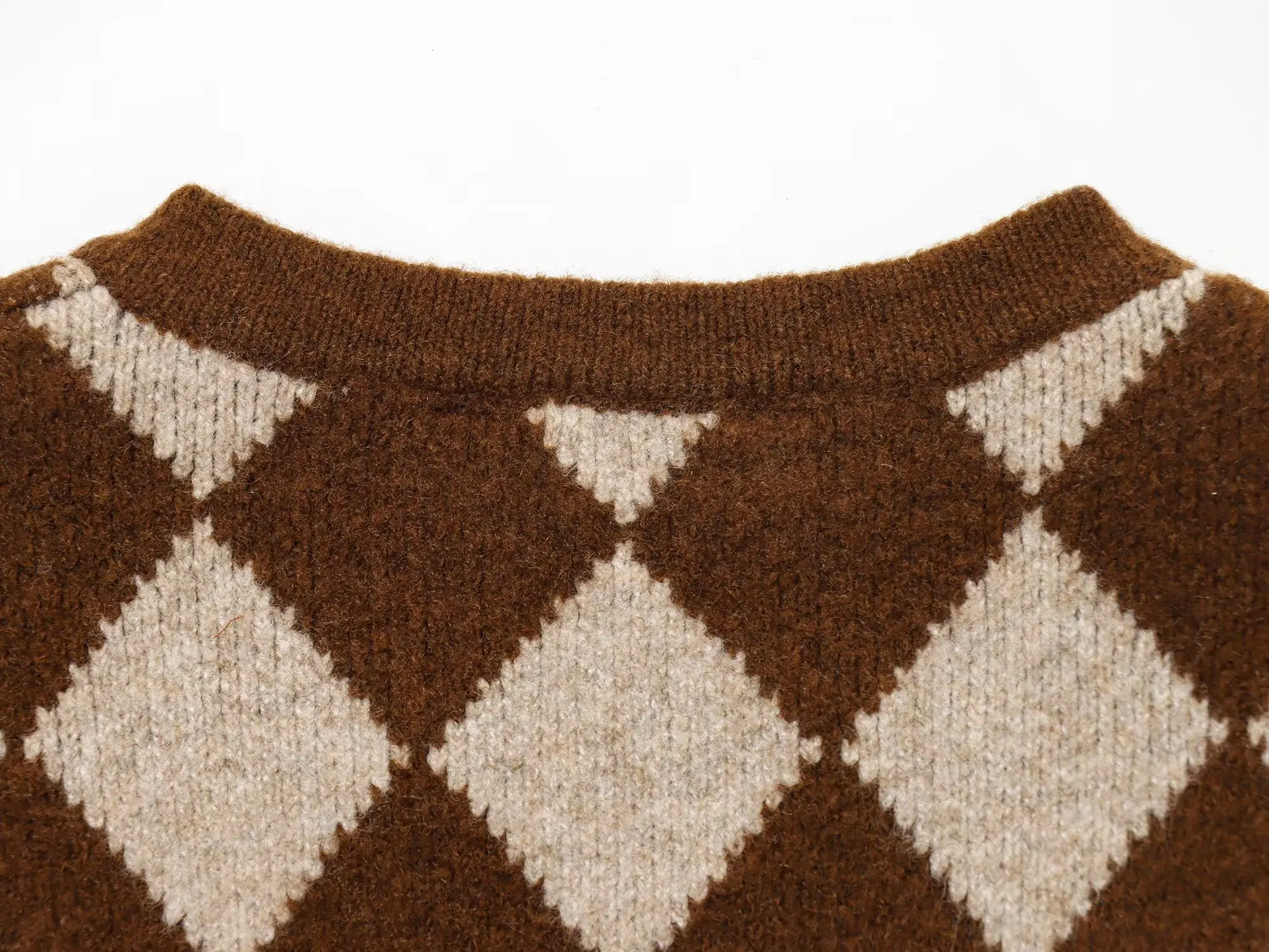 المرأة المتناقضة Argyle سترة متماسكة الإناث س الرقبة طويلة الأكمام واحدة الصدر سترة معطف سيدة الرجعية عالية الخصر سترة