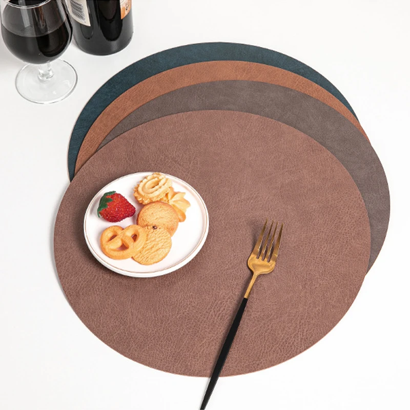 6/4pcs Round Double-sided Dual Color Leather Placemat European Versatile Home Hotels Light Luxury Dining Table Decor Mat Coaster