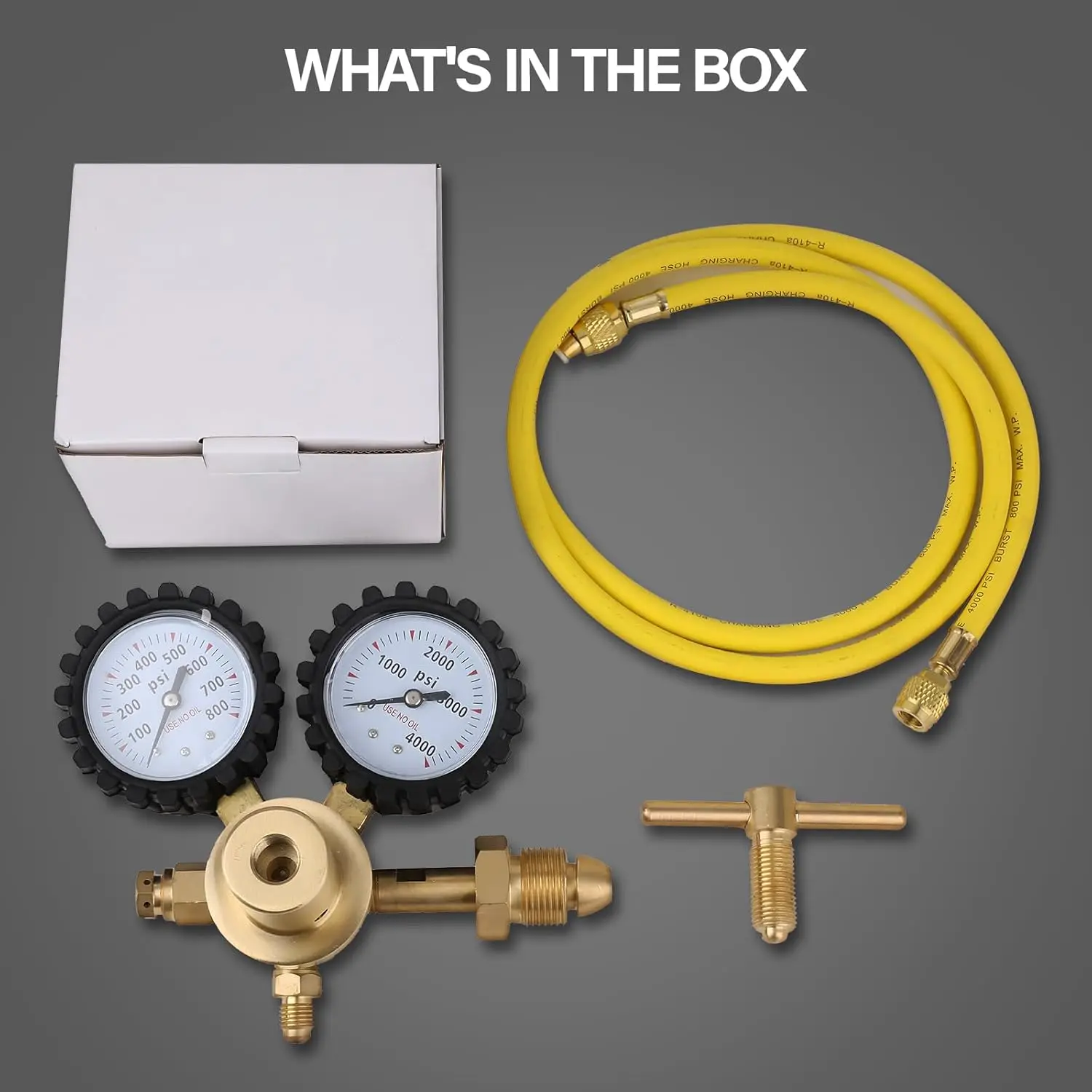 

Регулятор газа для сварки TIG/MIG, двухшкальный (0-4000psi / 0-800psi) регулятор азота с входом CGA580, выходной штуцер 1/4" с наружной резьбой для