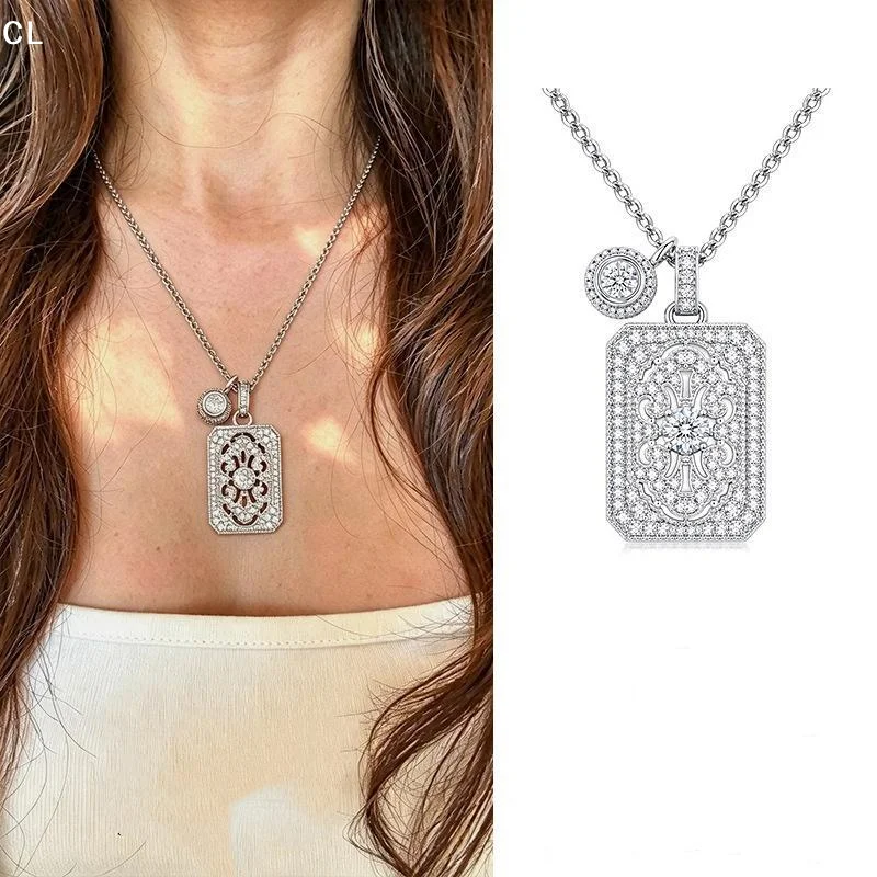 Charming Square Plaque Implies Safety Zircon Pendant Necklaces for Women Fashion Jewelry Light Luxury Minimalist Accessories