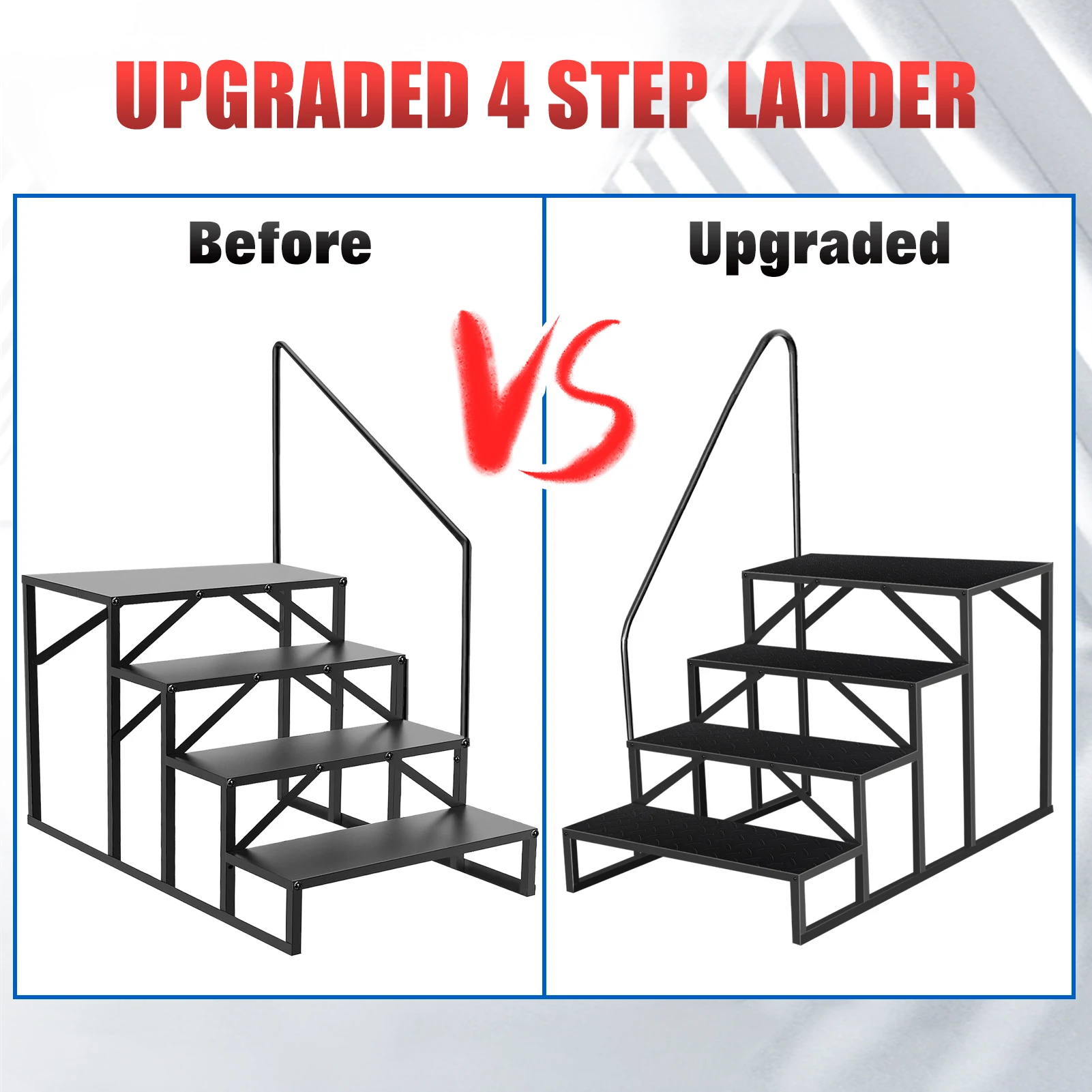 RV Steps with Handrail,4 Step Hot Tub Spa Steps,Update 3.0 Outdoor RV Stairs with Anti-Slip Pedals,RV Ladders for Travel Trailer
