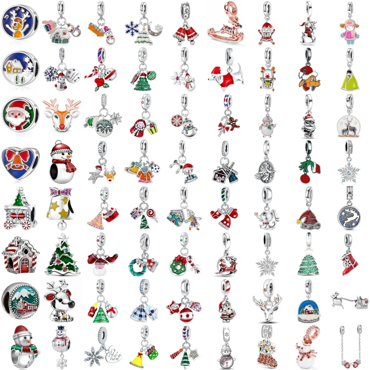 Christmas Theme Charms Beads Santa Claus Snowman Xmas Tree Reindeer DIY Jewelry Making Accessories Holiday Gift for Girls