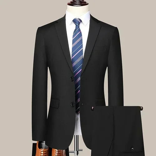 Imagen 2 del producto S-8XL nuevo (Blazer + pantalones) traje de Color sólido de talla grande para viaje de boda informal ajustado a la moda para caballero de negocios a la moda para hombre
