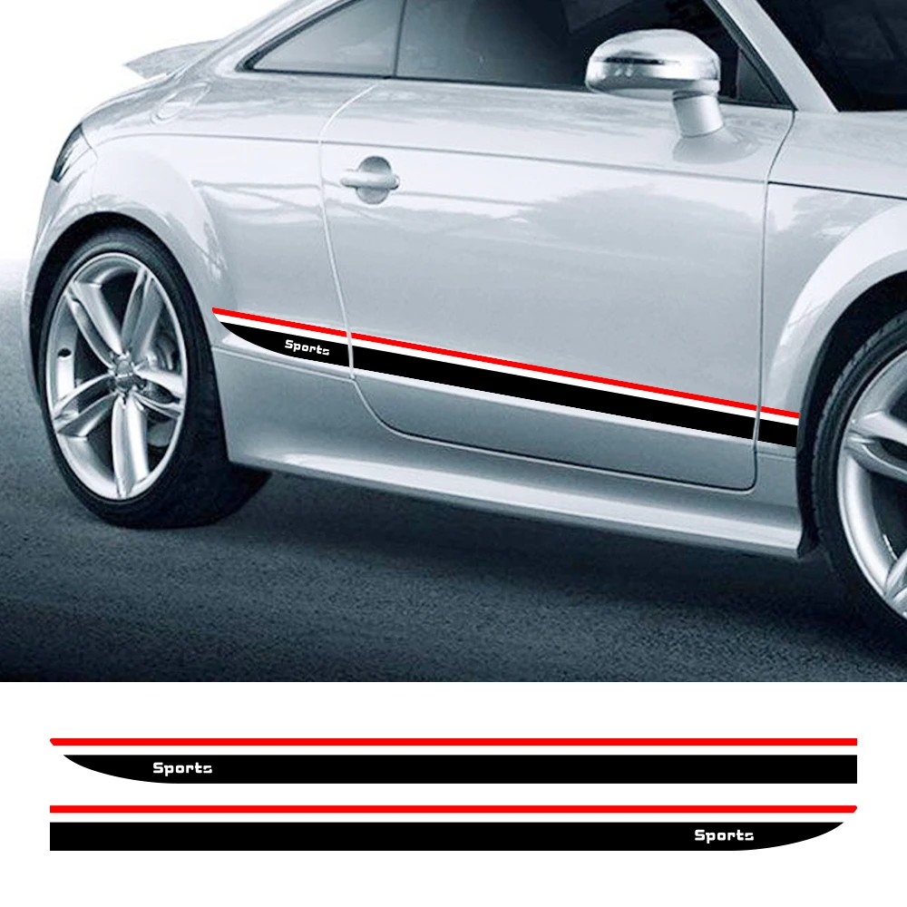 Universal Car Side Skirt Stickers Auto Door Sport Styling Stripes Film PVC Decals Tuning Accessories Tricolor Body Decoration